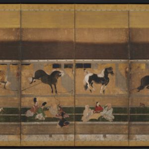Horses and Grooms in the Stable